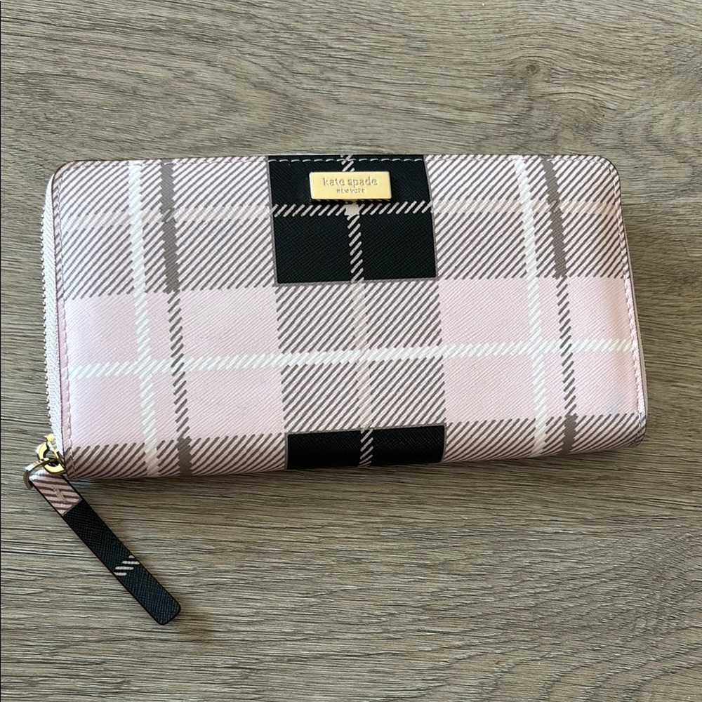 Kate Spade Pink and Black Plaid Wallet